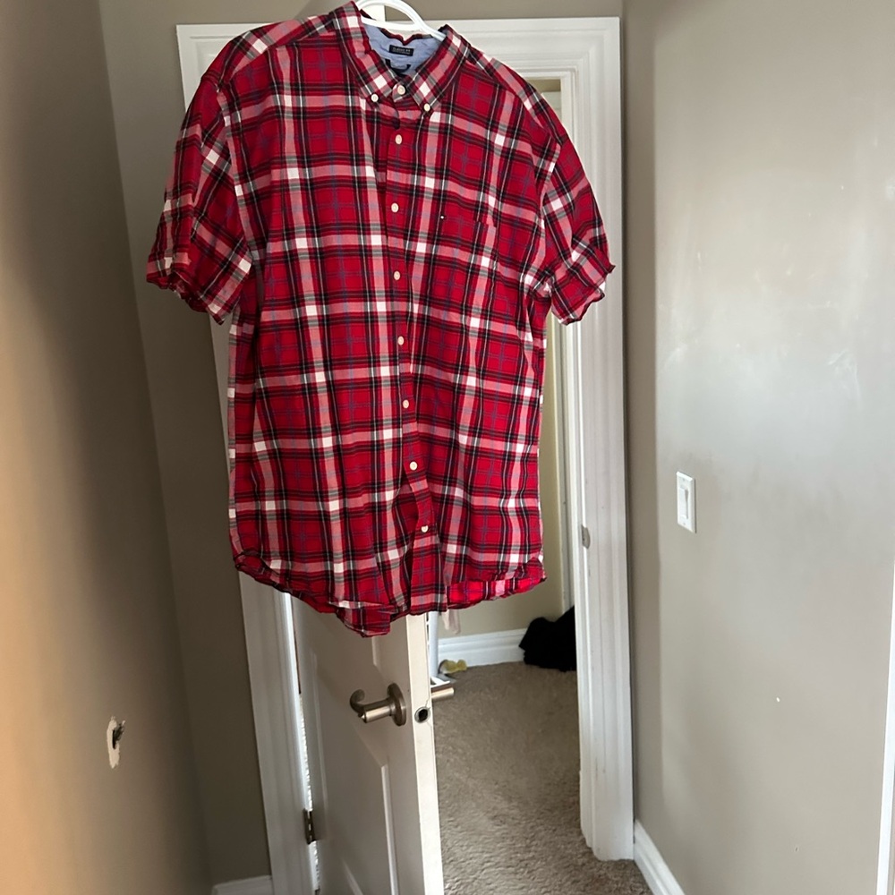 Tommy Hilfiger Red and White Casual Button Down Shirt